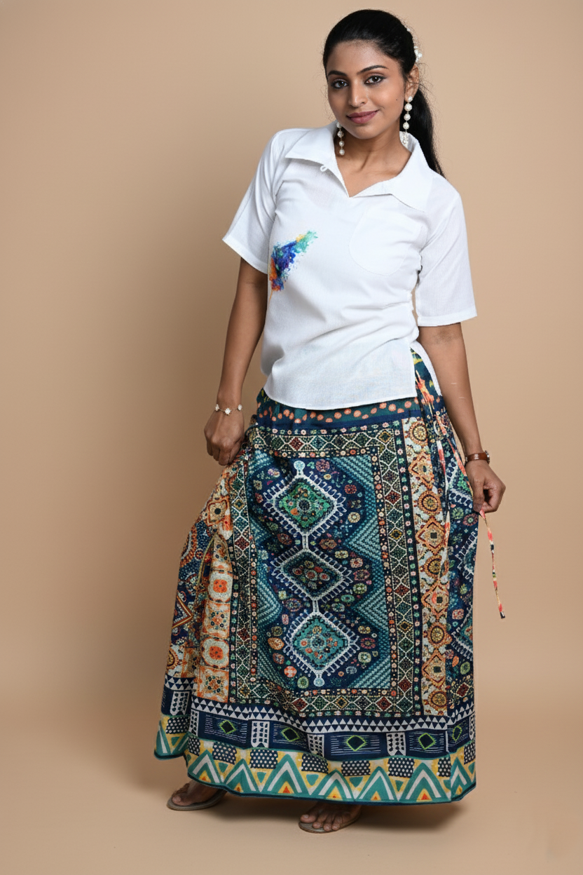Women Multicolor Peacock Feather Printed White Kurti