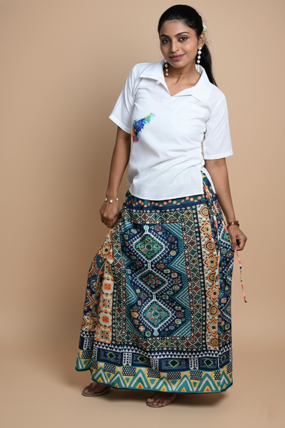 Women Multicolor Peacock Feather Printed White Kurti