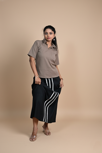 Women Solid White stripes Black Pajamalungi