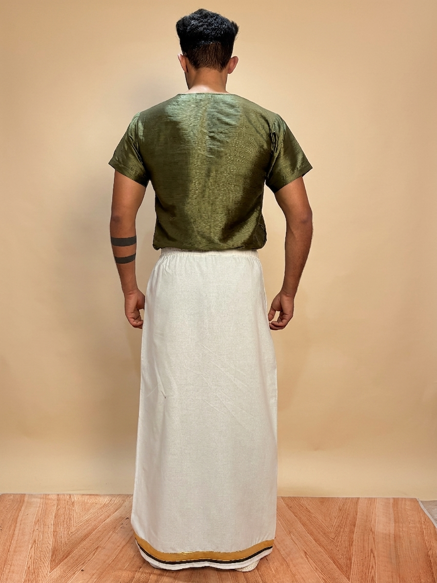 Men Olive Green  Colour Mulberry Silk Kurta.