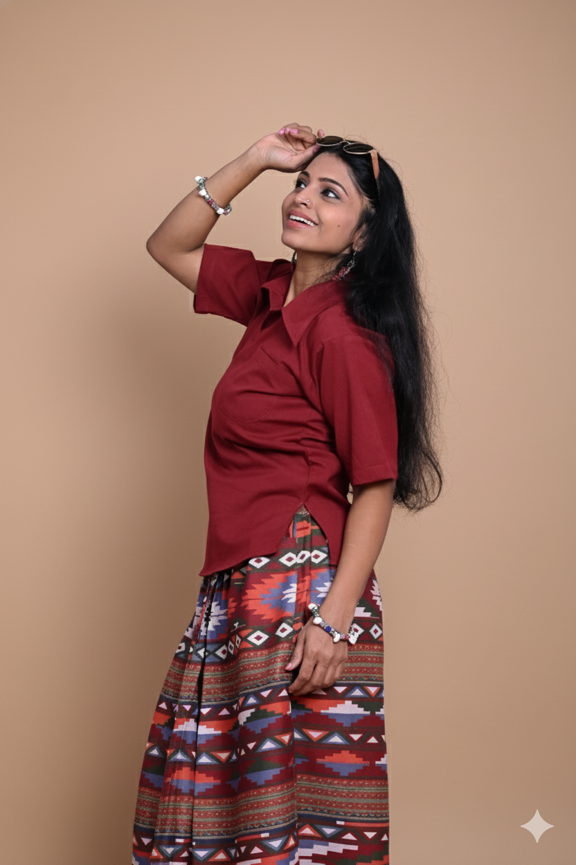 Women Rust Tribal Printed Pajamalungi
