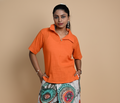 Women Solid Orange Halfsleeve Kurti