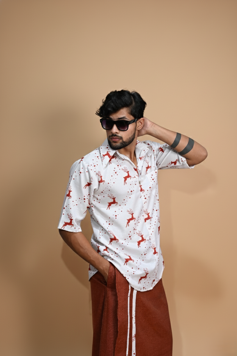 Rust Brown White Stripe Pajamalungi For Men