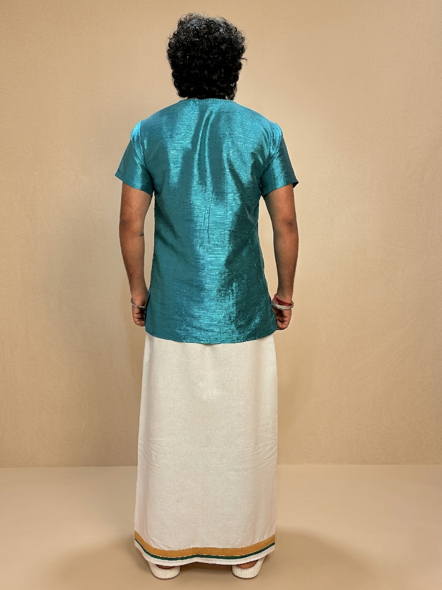 Men Ramagreen Colour Mulberry Silk Kurta.