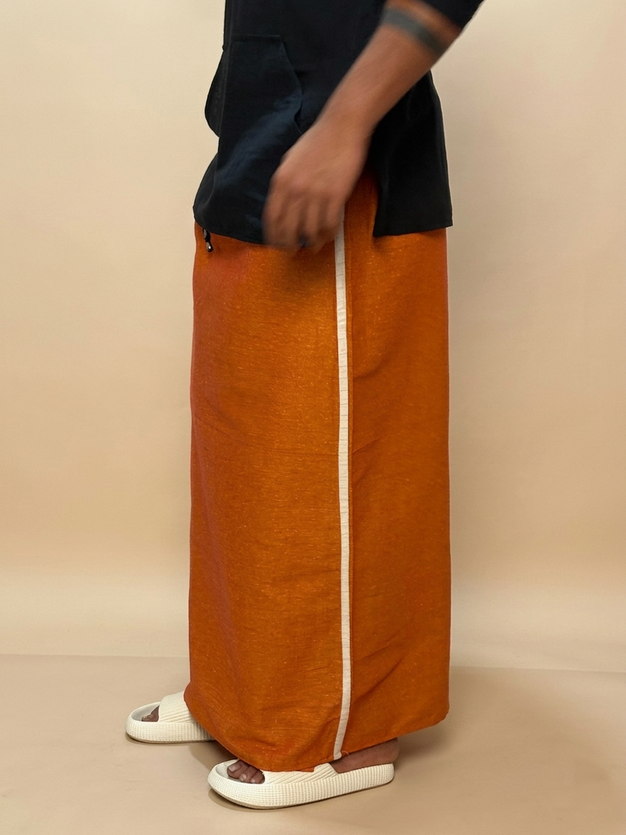 Men Burnt Orange Color With White Contrast StripePajamalungi