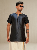 Men Black Colour Mulberry Silk Kurta.