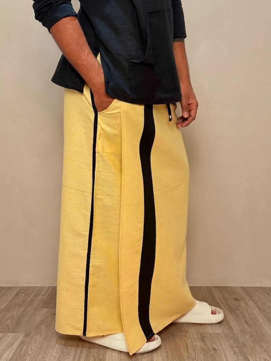 Men  Lemon Yellow With Black Contrast Stripe Pajamalungi