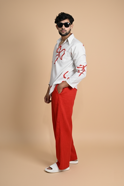 White Hertiage Boho Digital Print Kurta For Men's