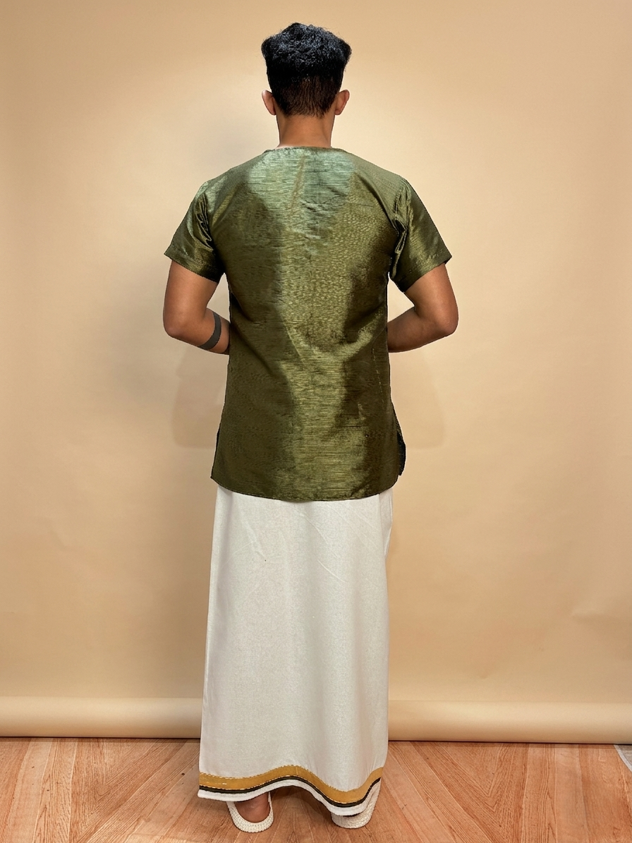 Men Olive Green  Colour Mulberry Silk Kurta.