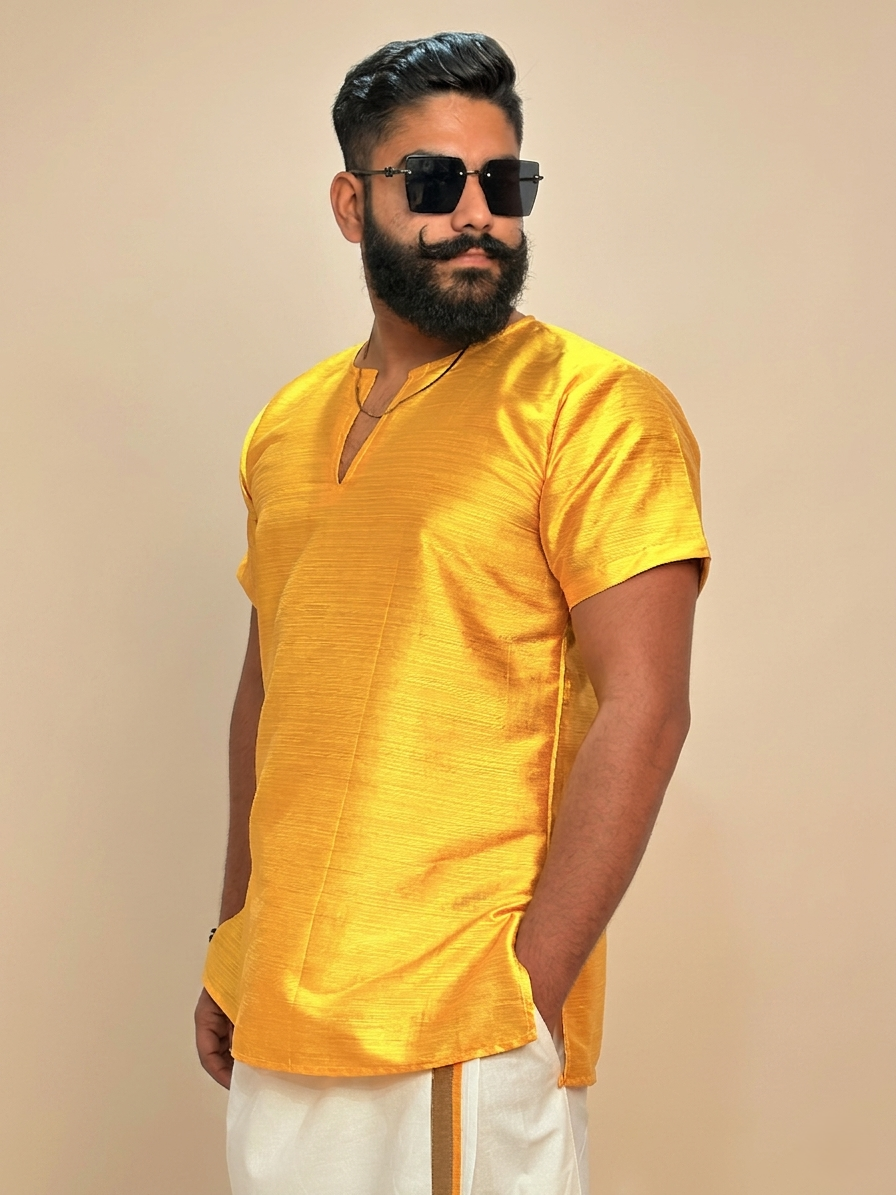 Men Yellow Colour Mulberry Silk Kurta.