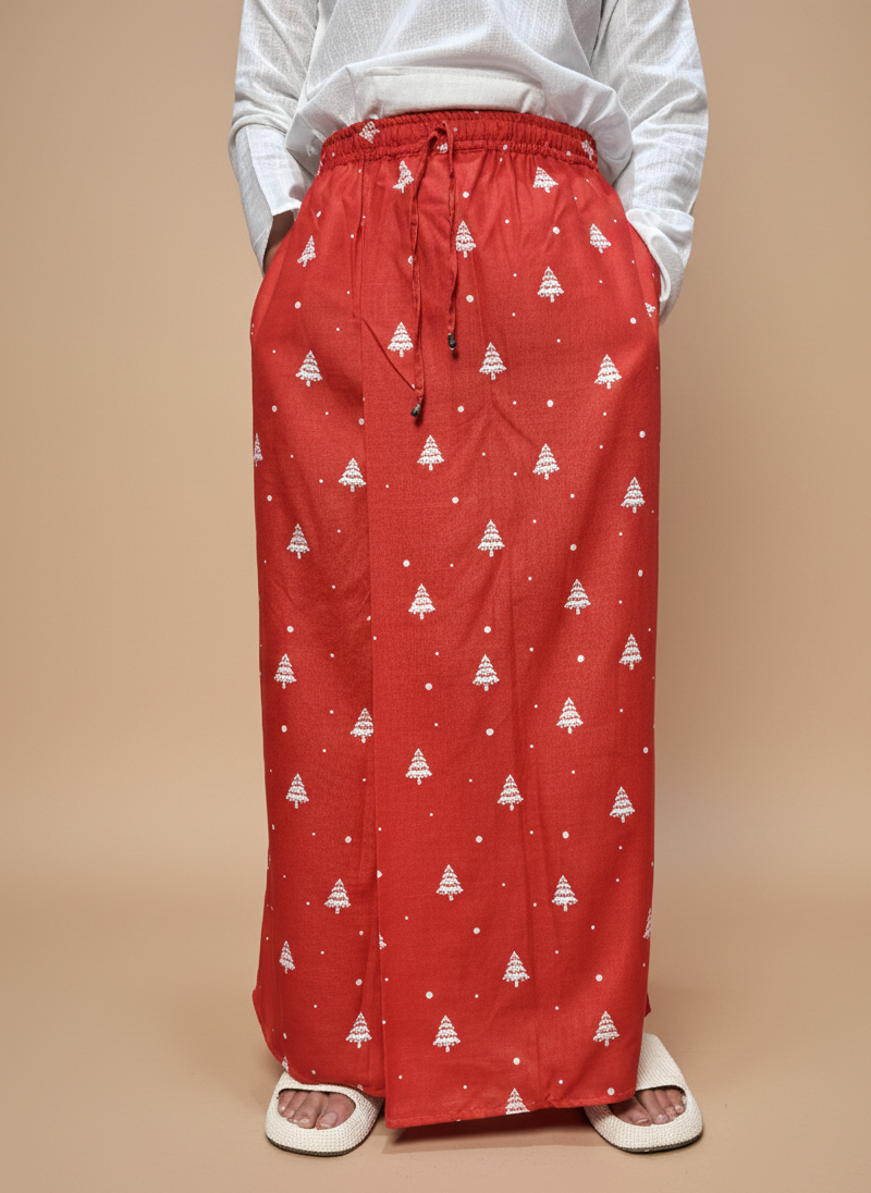 Men Red Christmas-Tree Pattern Pajmalungi
