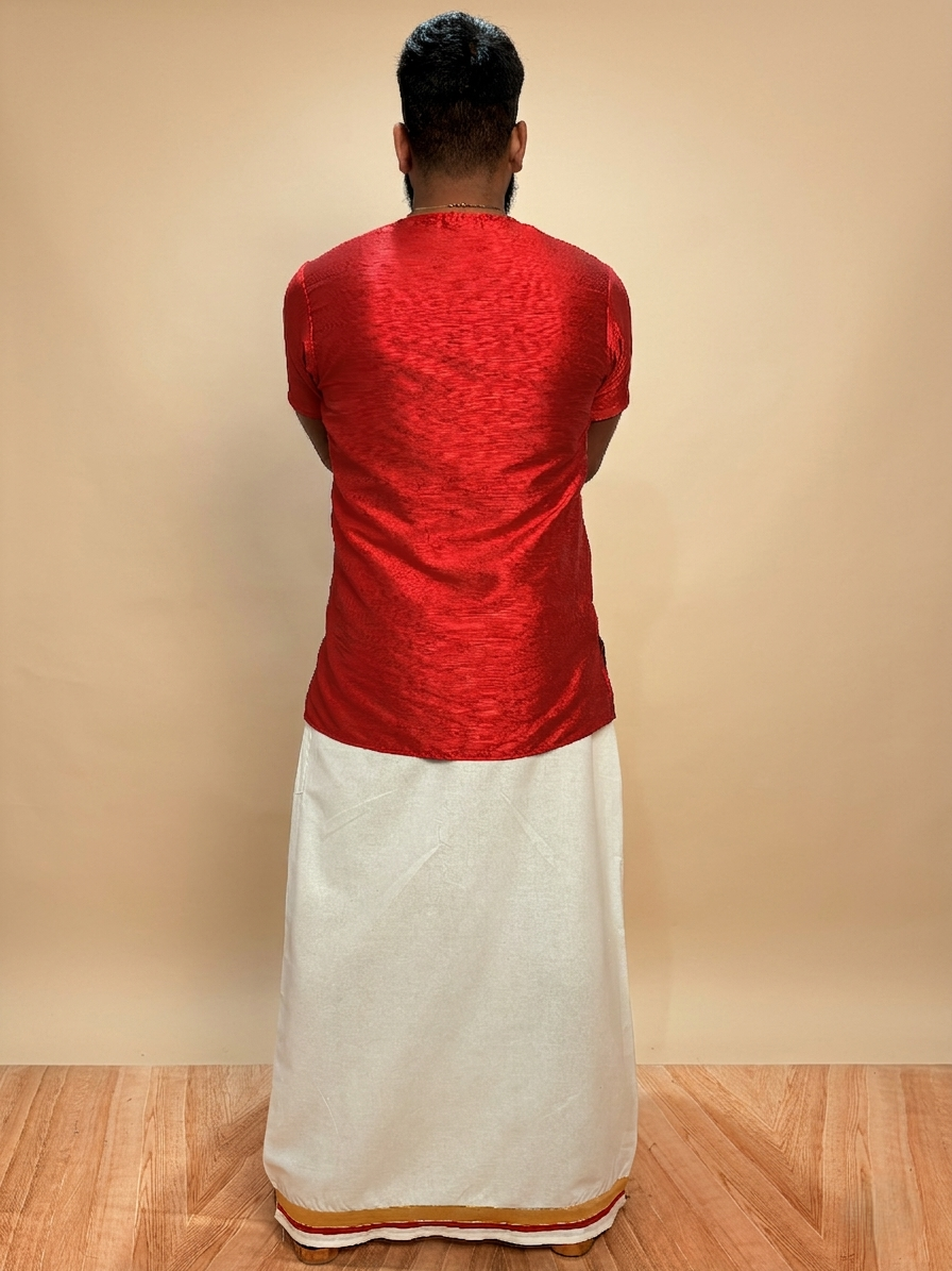 Men Red Colour Mulbery Silk Kurta