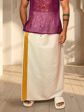 Men White Color With  Golden Zari Stripe Pajamalungi