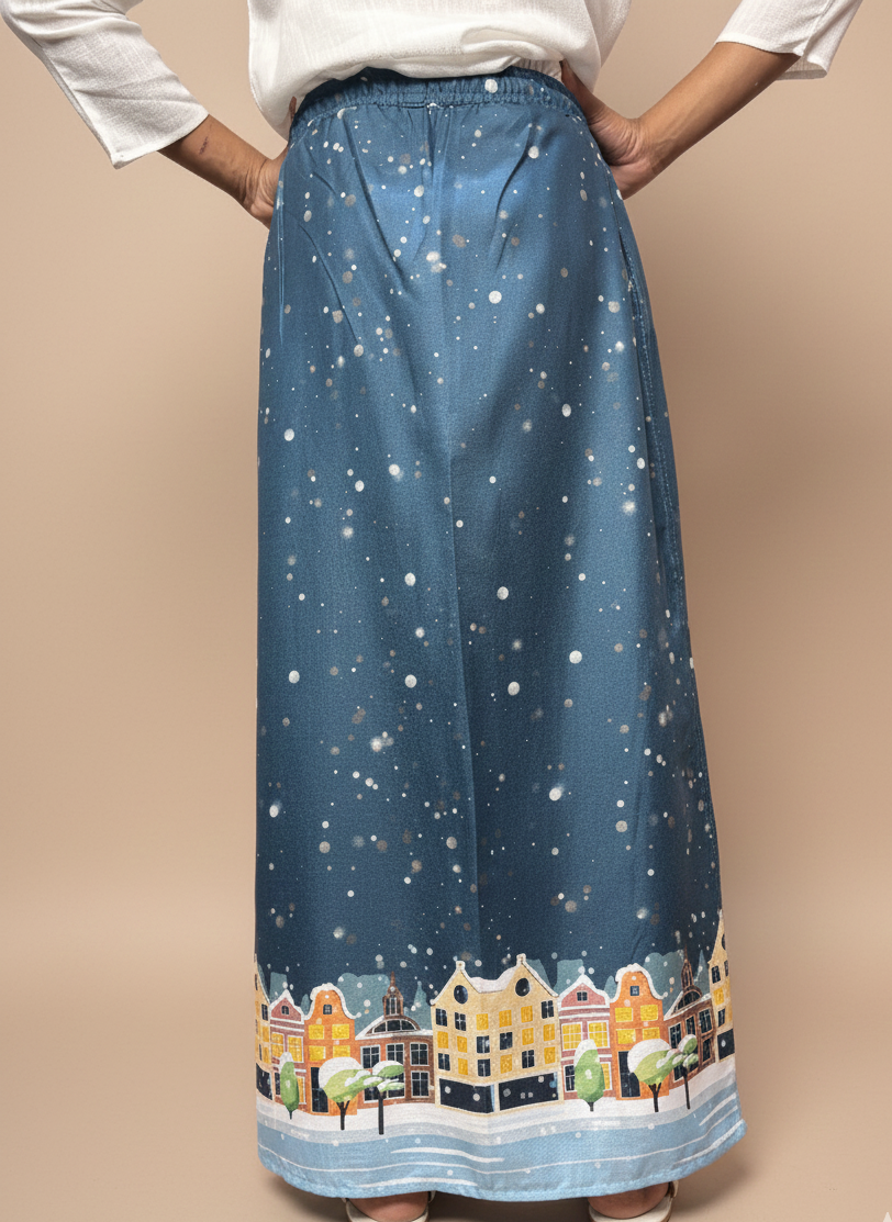 Men Blue Snow-City Print Pajamalungi