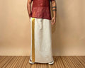 Men White Color With  Golden Zari Stripe Pajamalungi