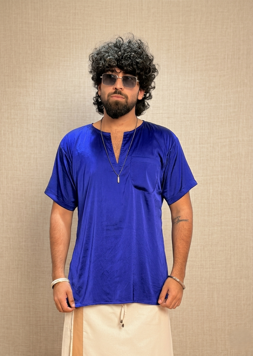 Men Royal Blue Colour Satin Silk Kurta