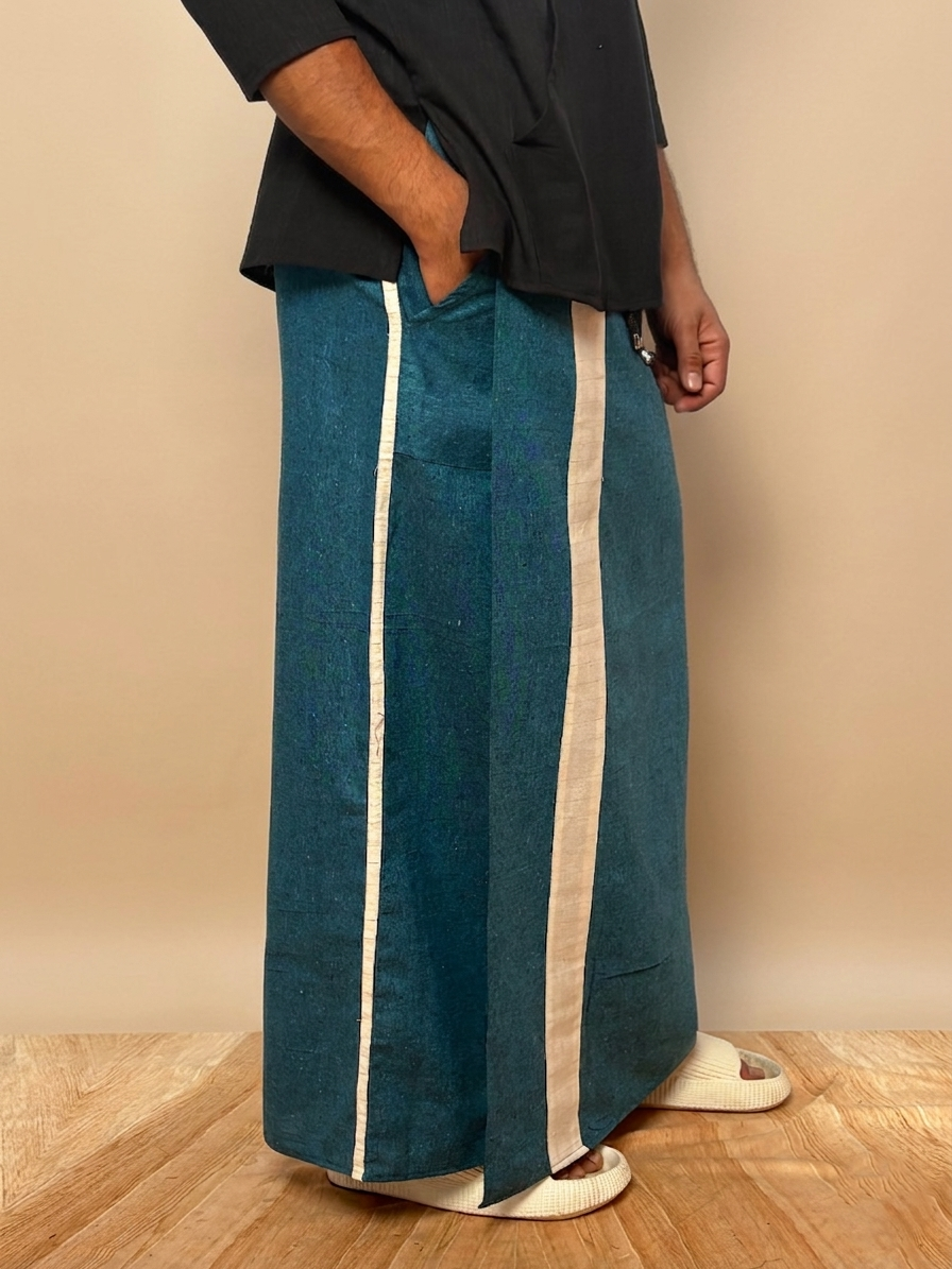 Men Teal Blue Color With White Contrast Stripe Pajamalungi