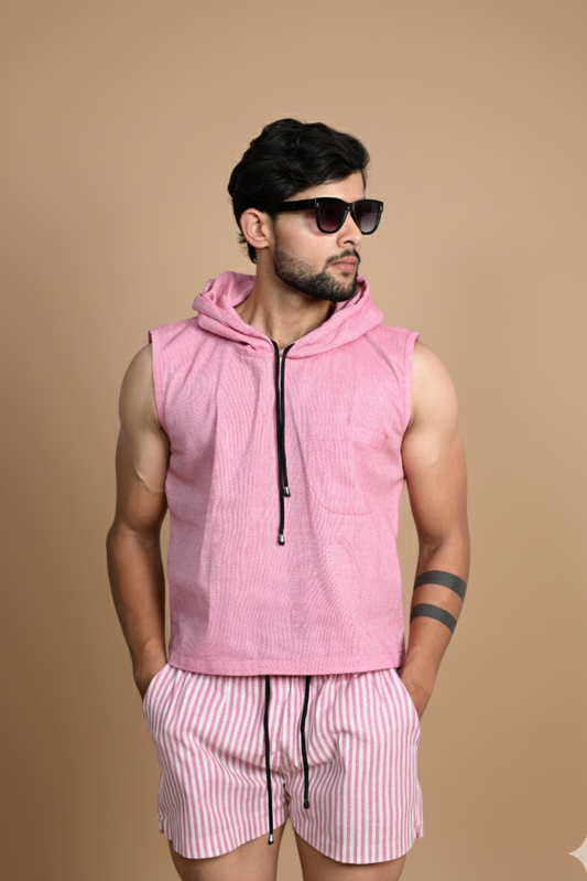 Pink Pop Sleeveless Hoodie Short cord-set