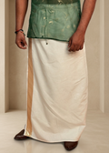 Men White Color With Light Golden Zari Stripe Pajamalungi