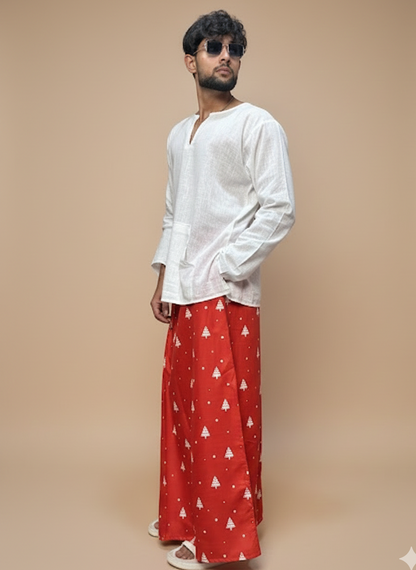 Men Red Christmas-Tree Paten Pajmalungi