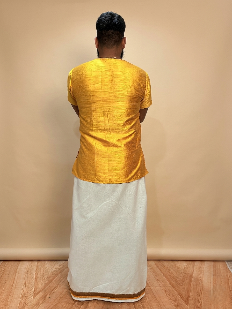 Men Yellow Colour Mulberry Silk Kurta.