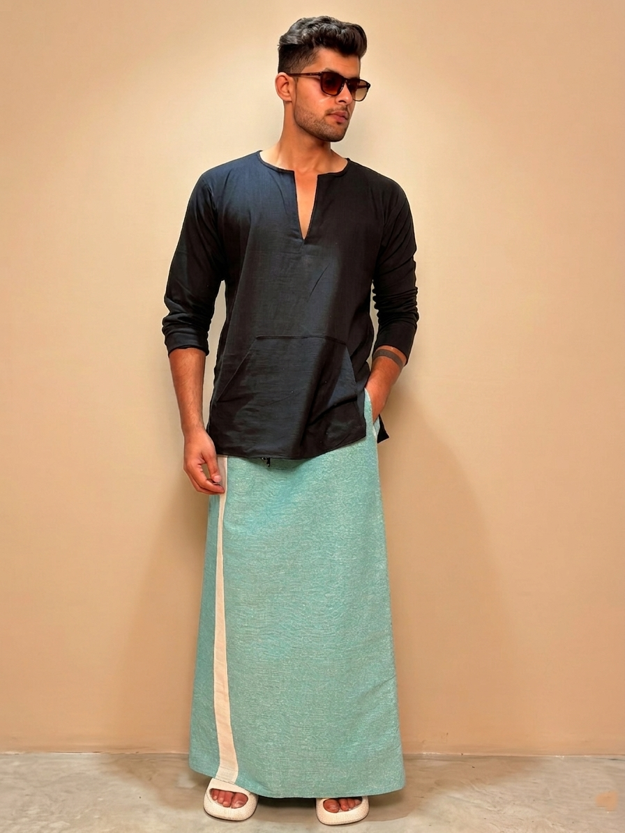 Men Ramagreen  Color With White Constrast Stripe Pajamalungi
