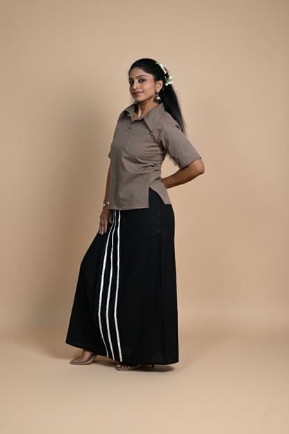 Women Solid White stripes Black Pajamalungi