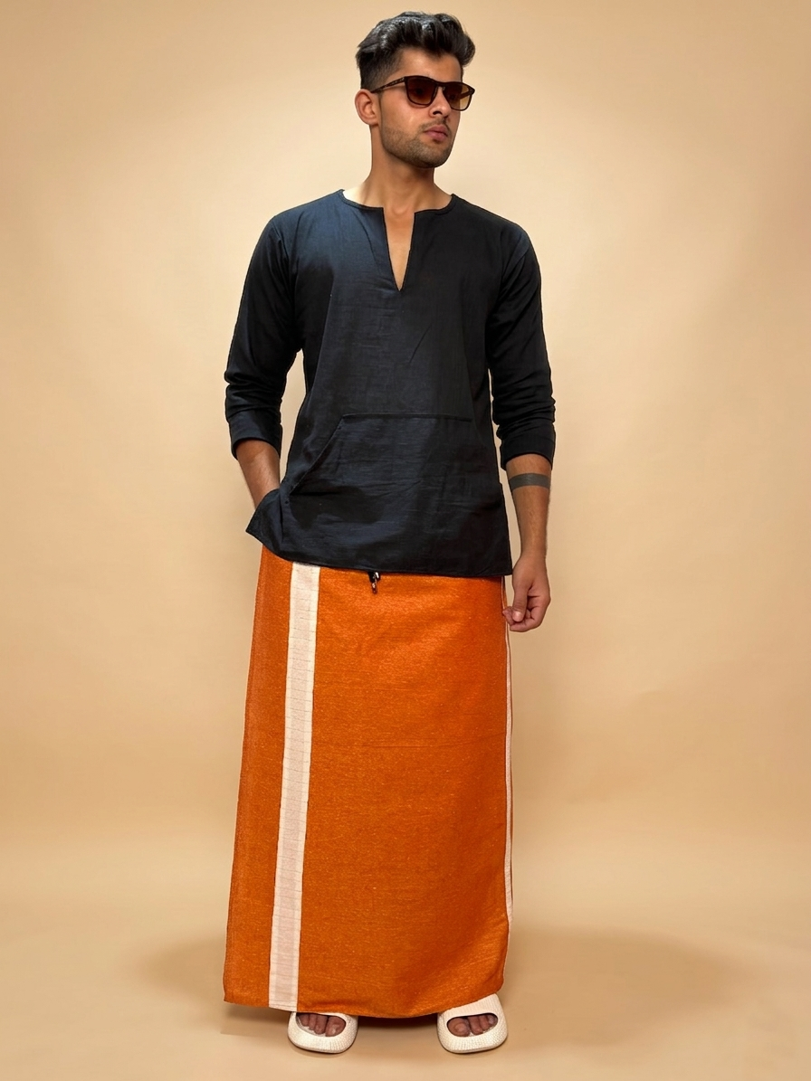 Men Burnt Orange Color With White Contrast StripePajamalungi