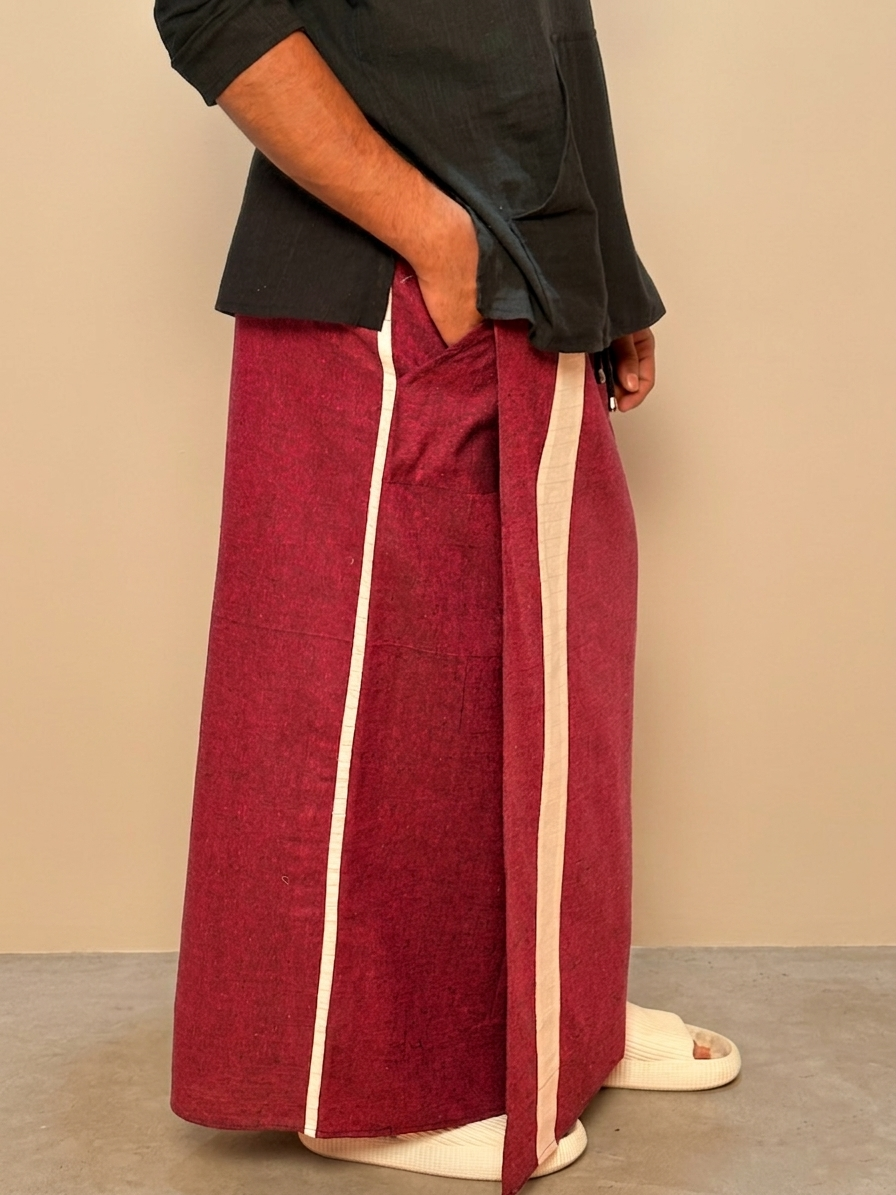 Men Wine Color With White Contrast Stripe Pajamalungi