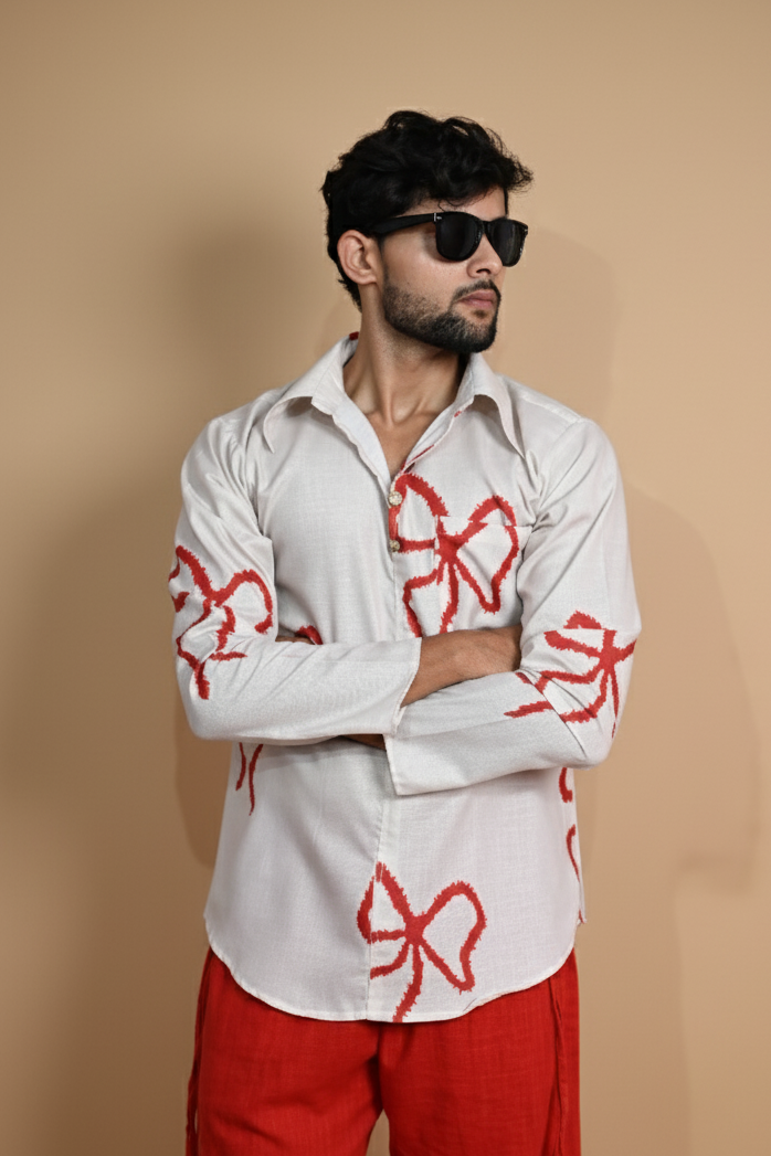 White Hertiage Boho Digital Print Kurta For Men's
