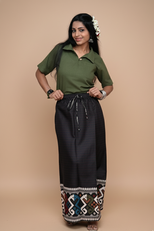 Women Black Tribal Border digital Printed Pajamalungi