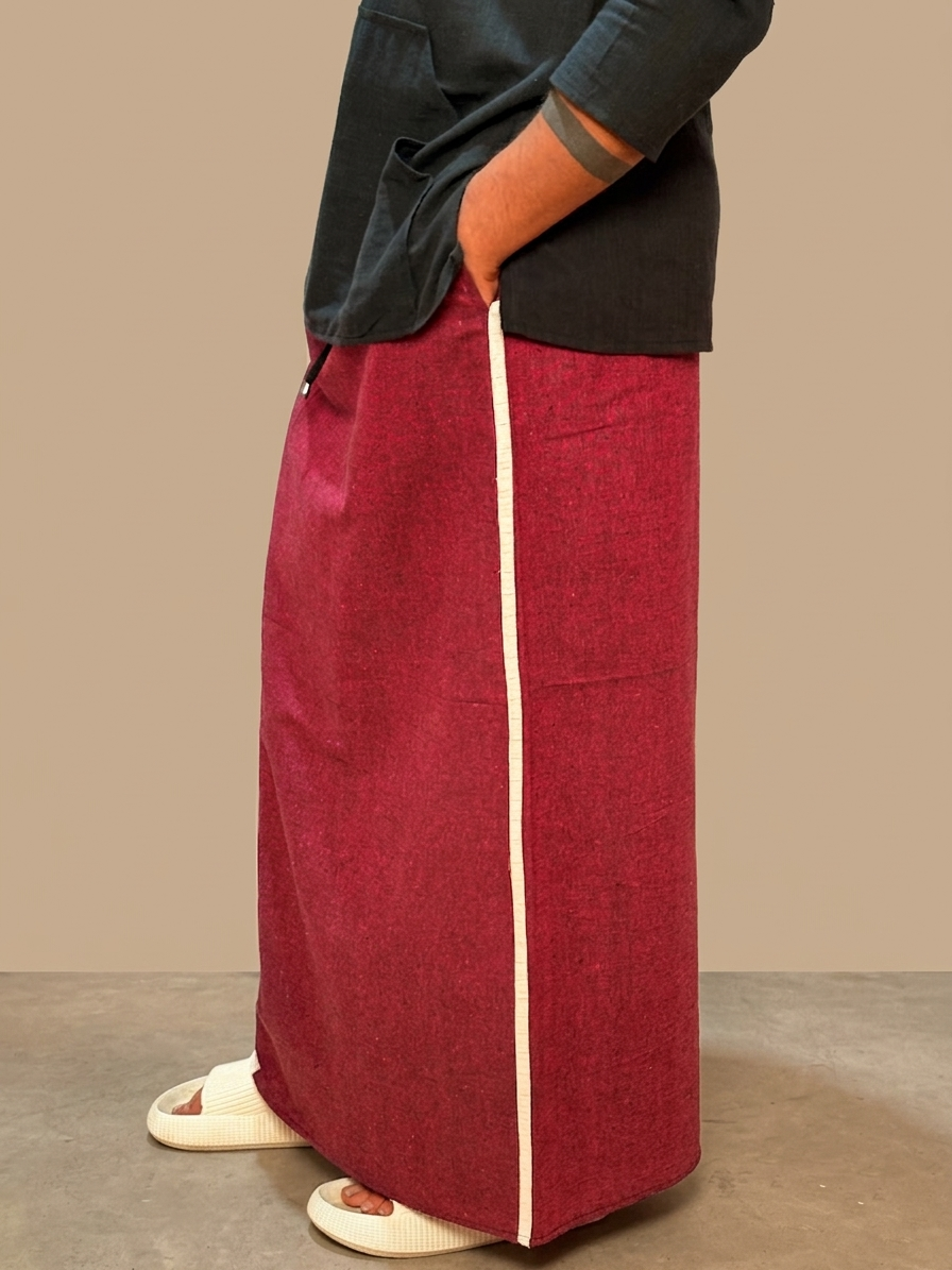 Men Wine Color With White Contrast Stripe Pajamalungi