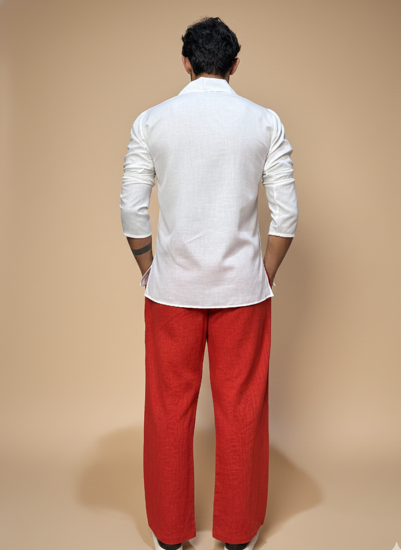 Men Red Circle Spray Paint Kurta