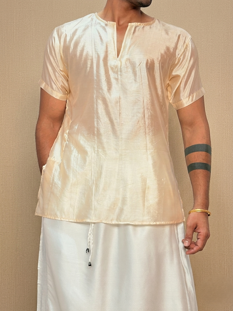 Men Light Gold Colour Silk Kurta