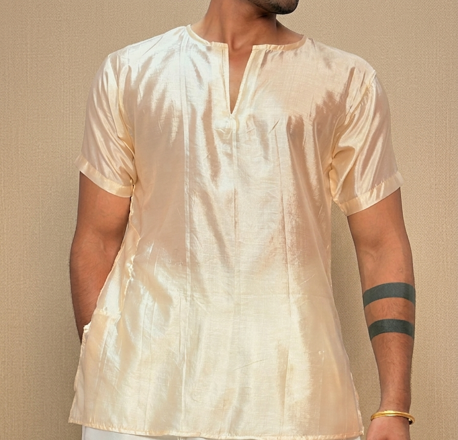 Men Light Gold Colour Silk Kurta