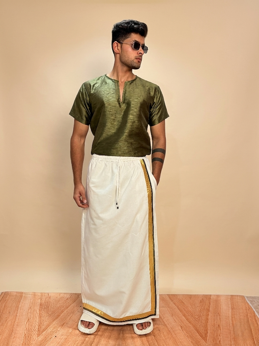 Men Olive Green  Colour Mulberry Silk Kurta.