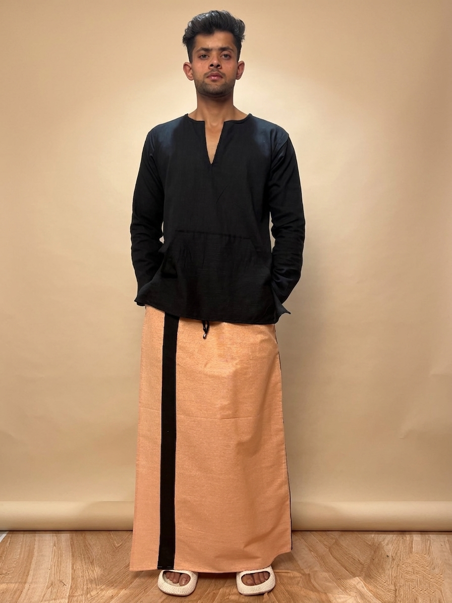 Men Light Orange Color With Black Contrasr Stripe Pajamalungi