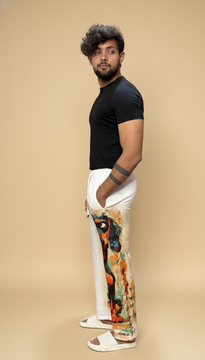 Men White Playfull Pup Pajama