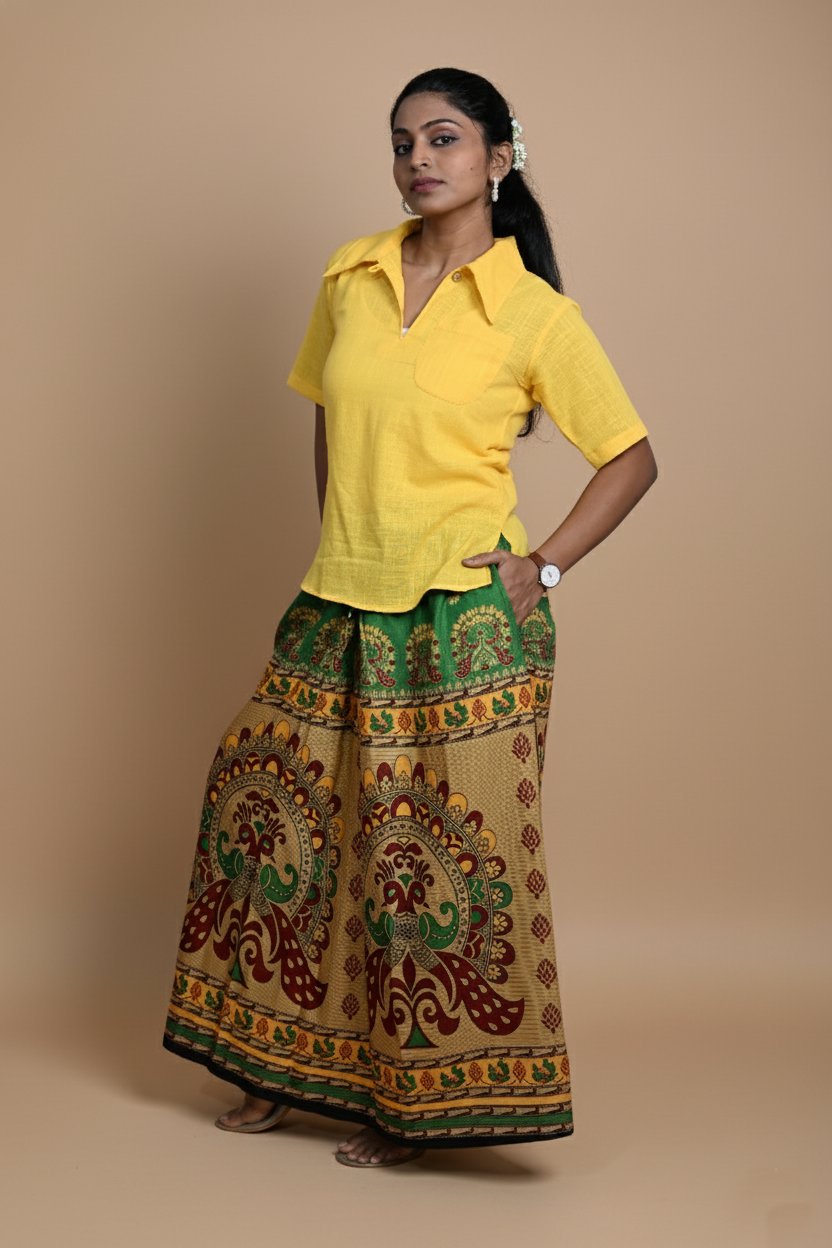 Women Solid Yellow Halfsleeve Kurti