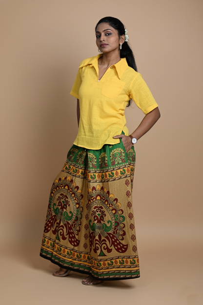 Women Solid Yellow Halfsleeve Kurti