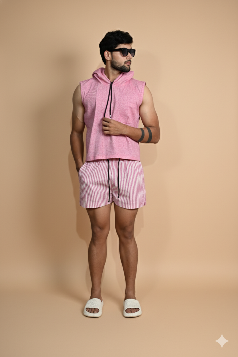 Pink Pop Sleeveless Hoodie Short cord-set
