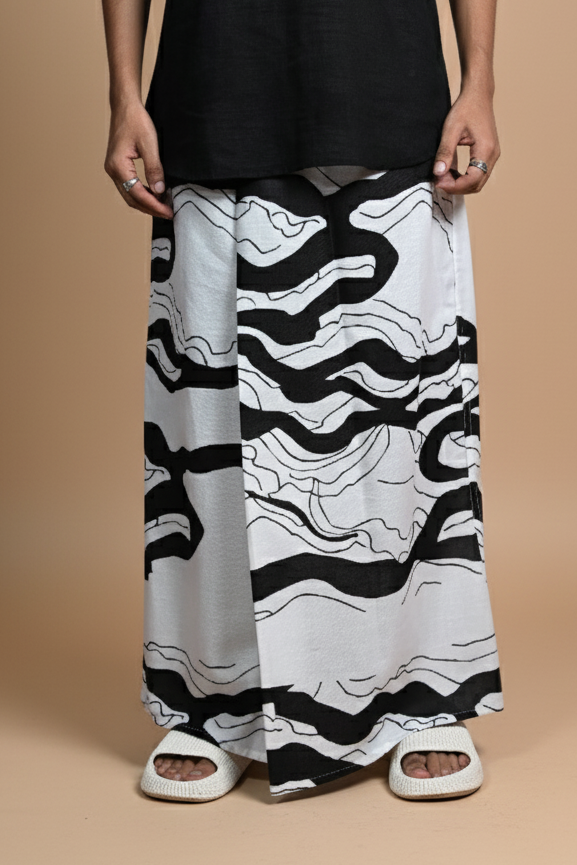 Black And White Wave Digital Print Pajamalungi
