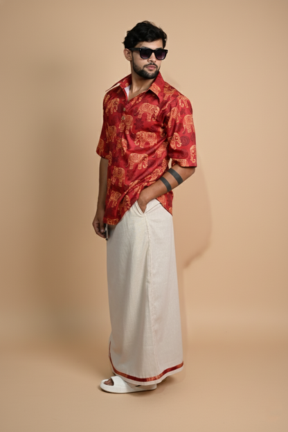 Elephant Digital Print Kurta Shirt For-Men's