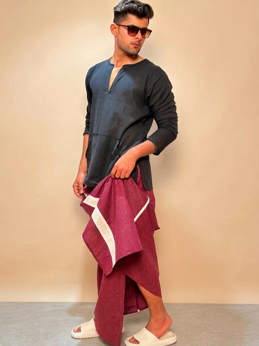 Men Wine Color With White Contrast Stripe Pajamalungi