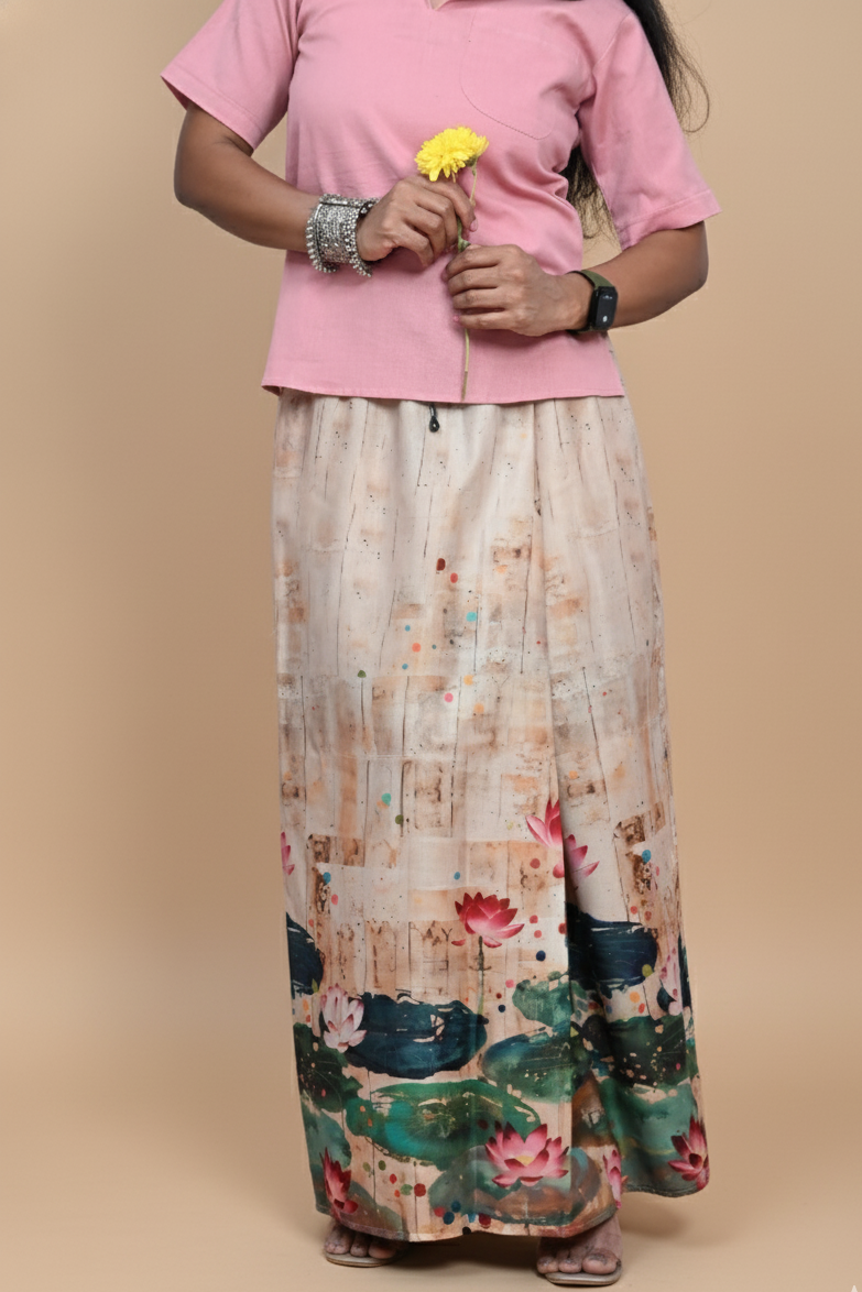 Women Lotus Pond Printe Pajamalungi