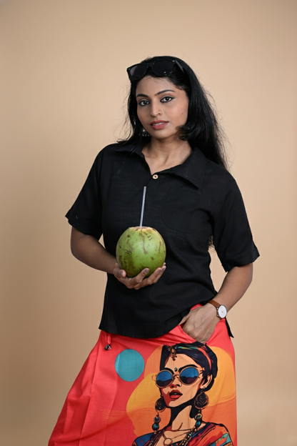 Women with sunglasses Red Printed Pajamalungi for Women