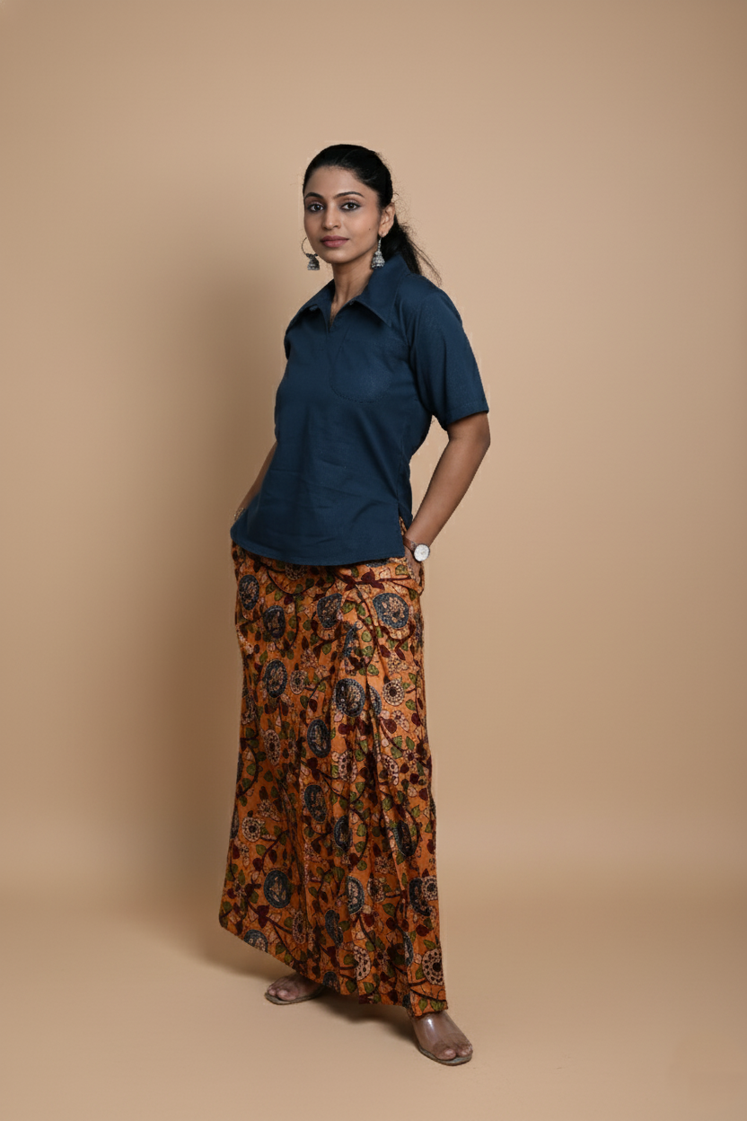 Women Solid Navy Blue Halfsleeve Kurti