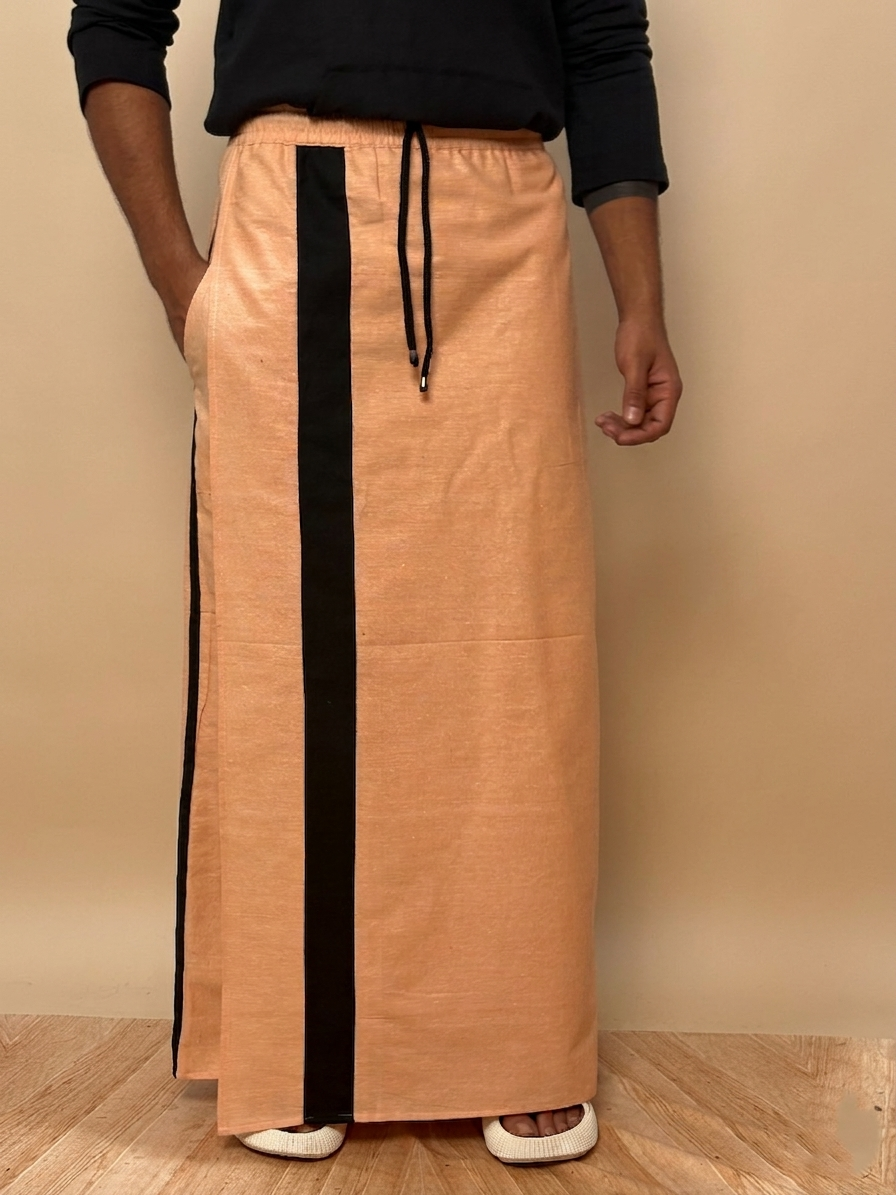 Men Light Orange Color With Black Contrasr Stripe Pajamalungi