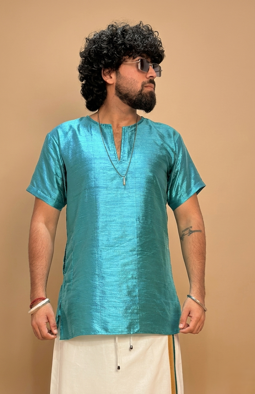 Men Ramagreen Colour Mulberry Silk Kurta.