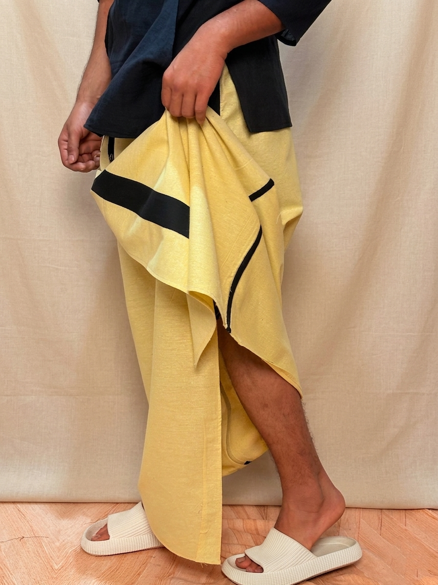 Men  Lemon Yellow With Black Contrast Stripe Pajamalungi